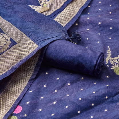 Blue Designer Chanderi Cotton meenadar suit set