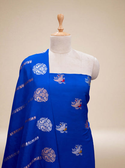 Blue katan silk dyeable kadhwa fabric