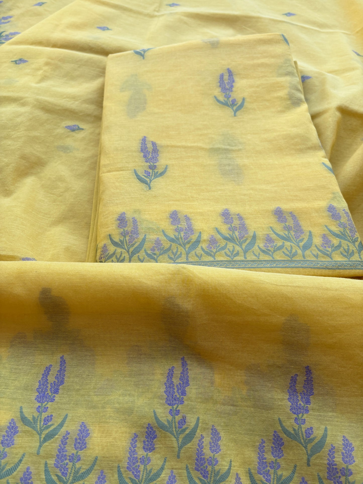 Yellow Chanderi lilac weaving suit set