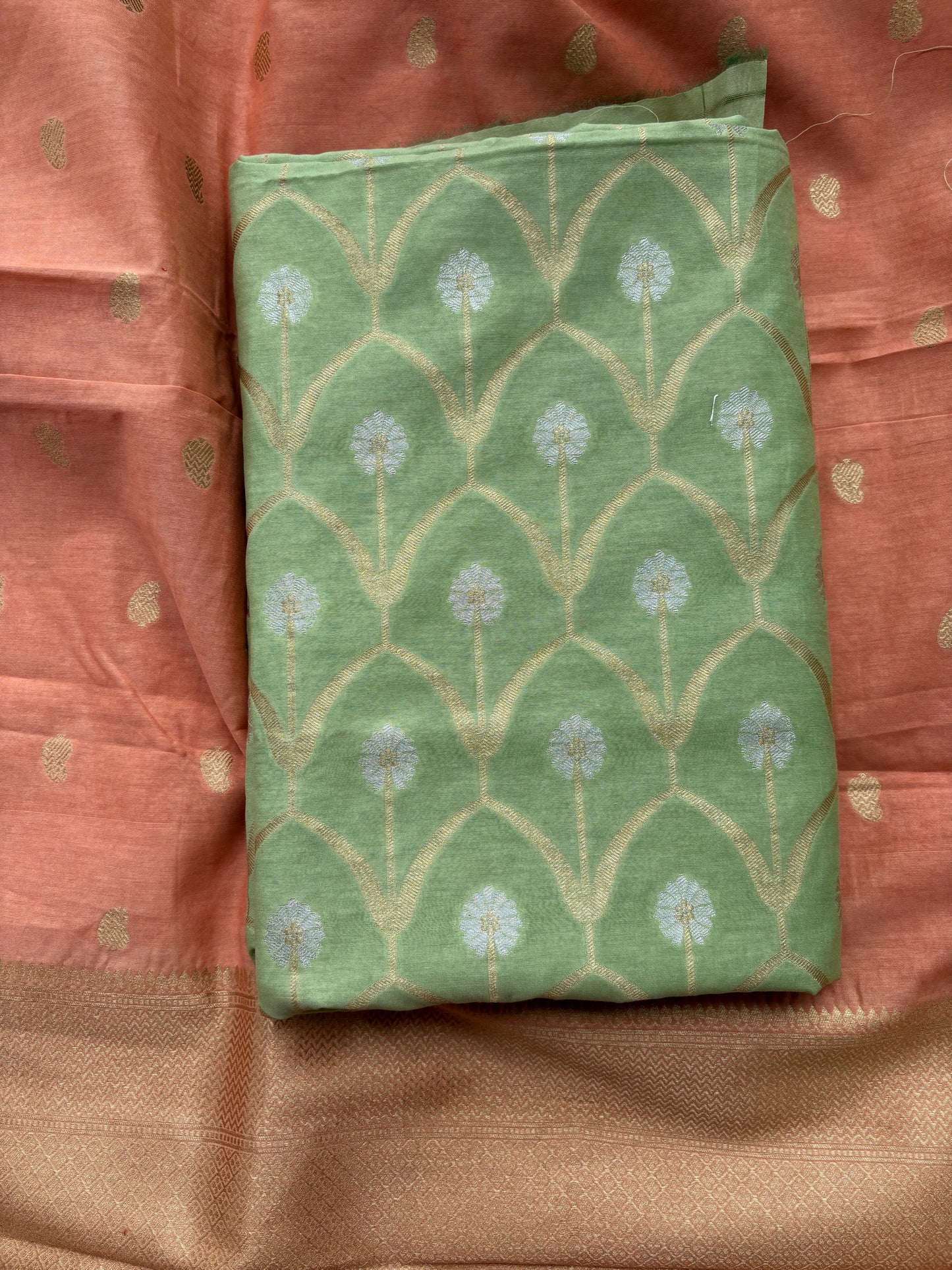 Green kurta with peach dupatta cotton silk suit set