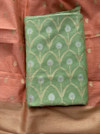 Green kurta with peach dupatta cotton silk suit set