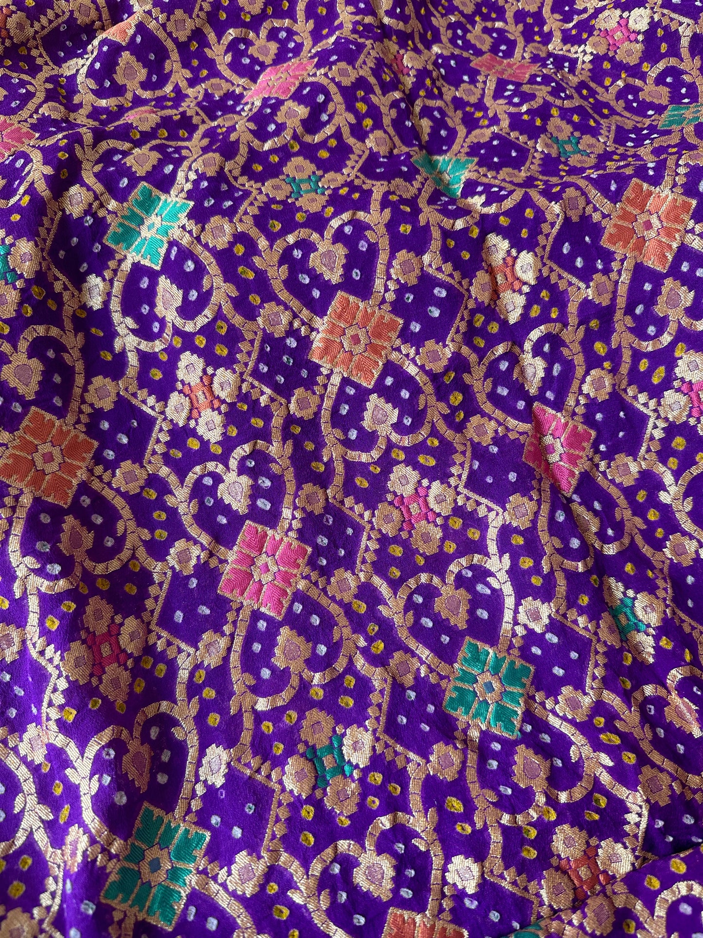 Purple multicoloured khaddi georgette bandhani dupatta