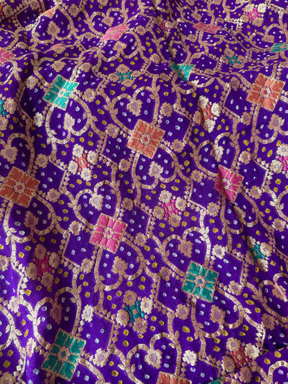 Purple multicoloured khaddi georgette bandhani dupatta