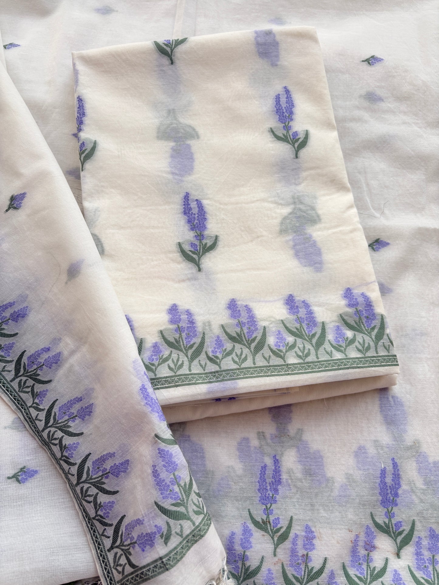 White base Chanderi weaving suit set