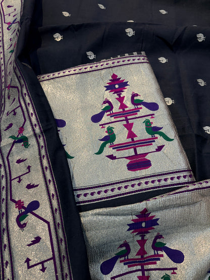 Black paithani moonga silk suit set
