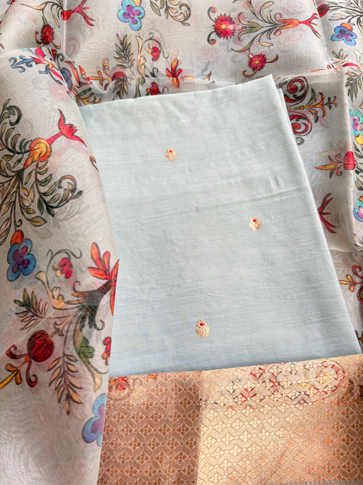 Light blue handloom silk suit set