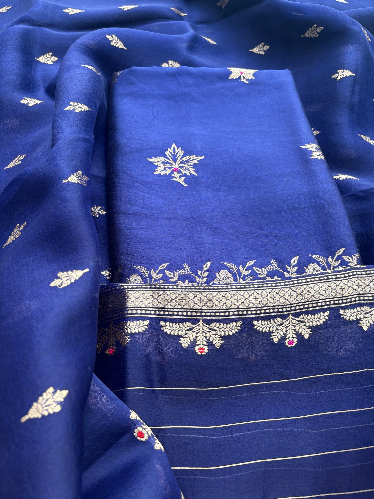 Blue mango silk kadhwa suit set