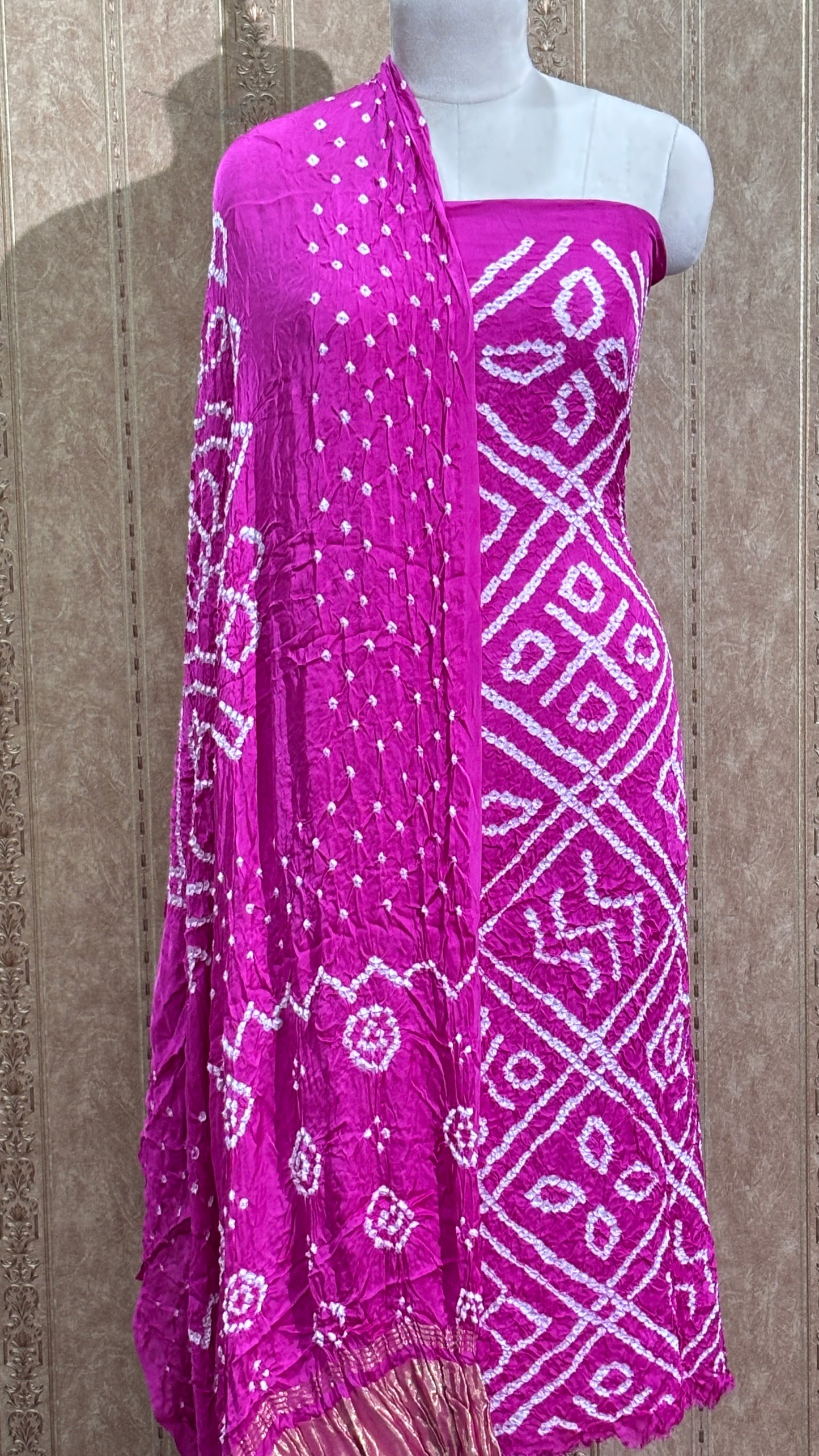 Pink bandhani gajji silk suit set