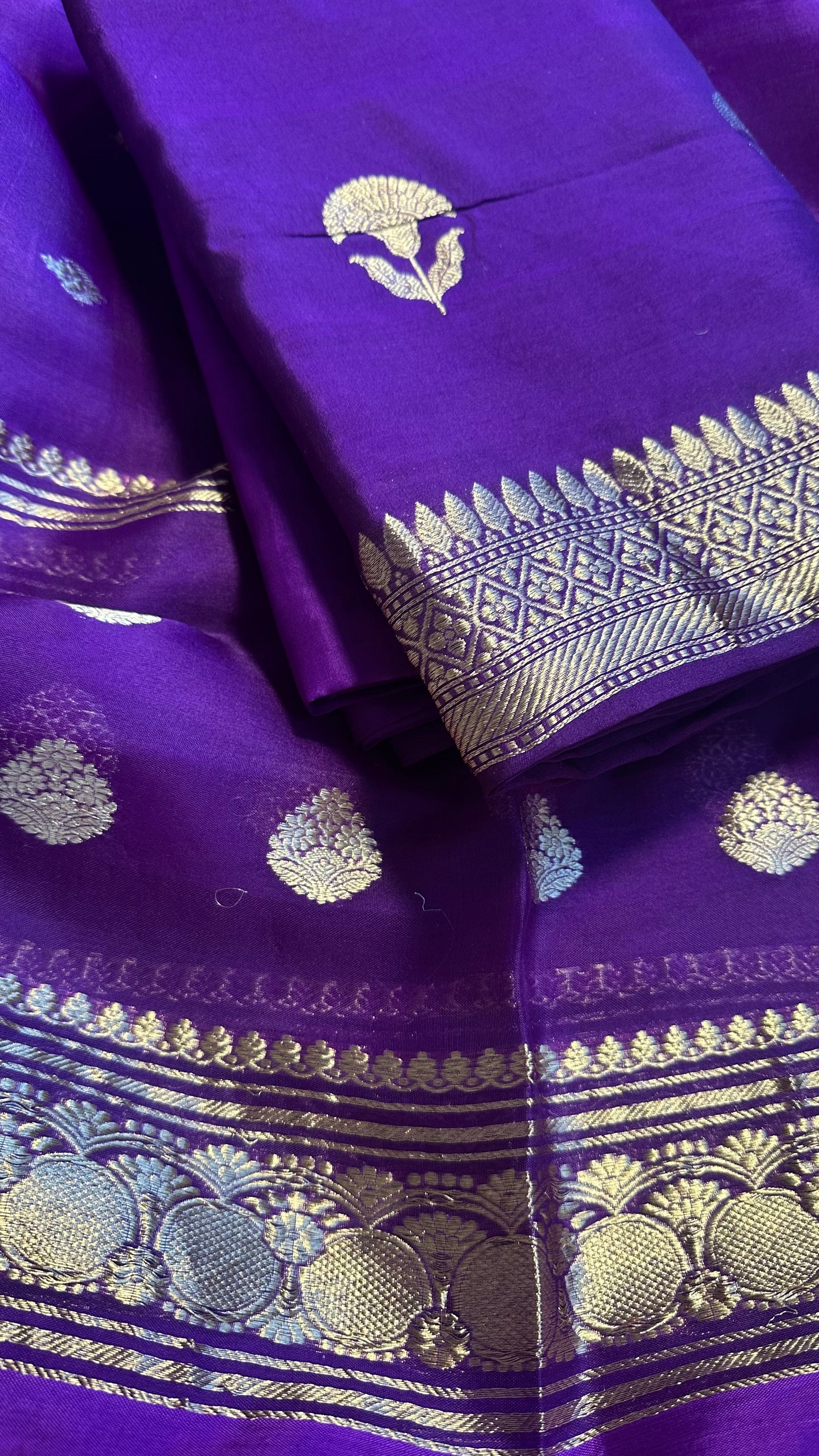 Purple pure chiniya silk kurta, kora silk dupatta, katan silk bottom