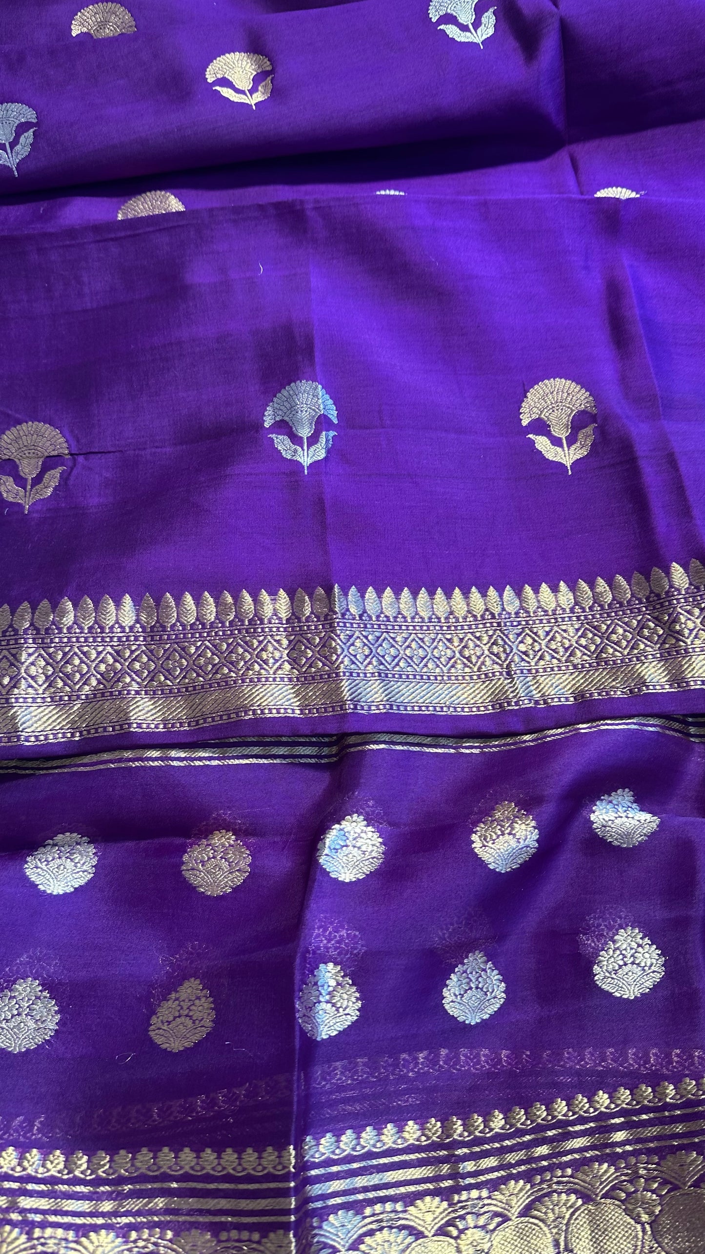 Purple pure chiniya silk kurta, kora silk dupatta, katan silk bottom