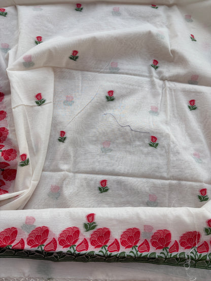 White Chanderi meenadar flower suit set
