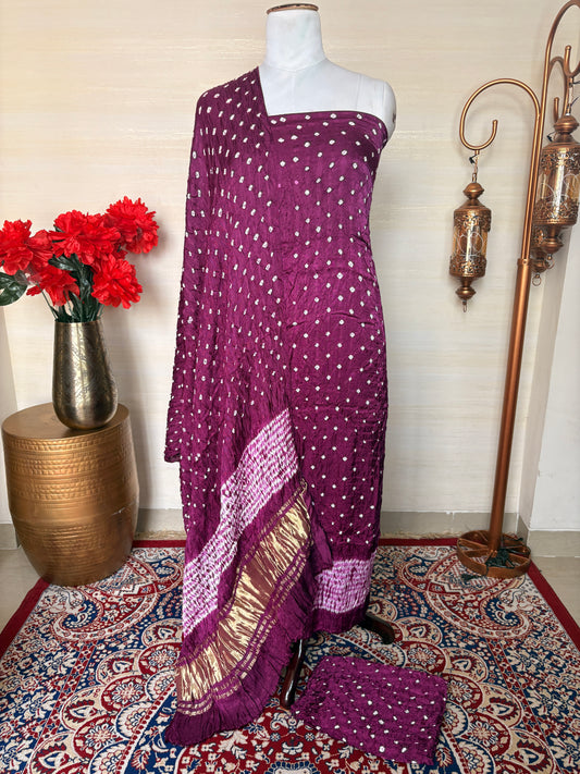 Wine bandhani suit set