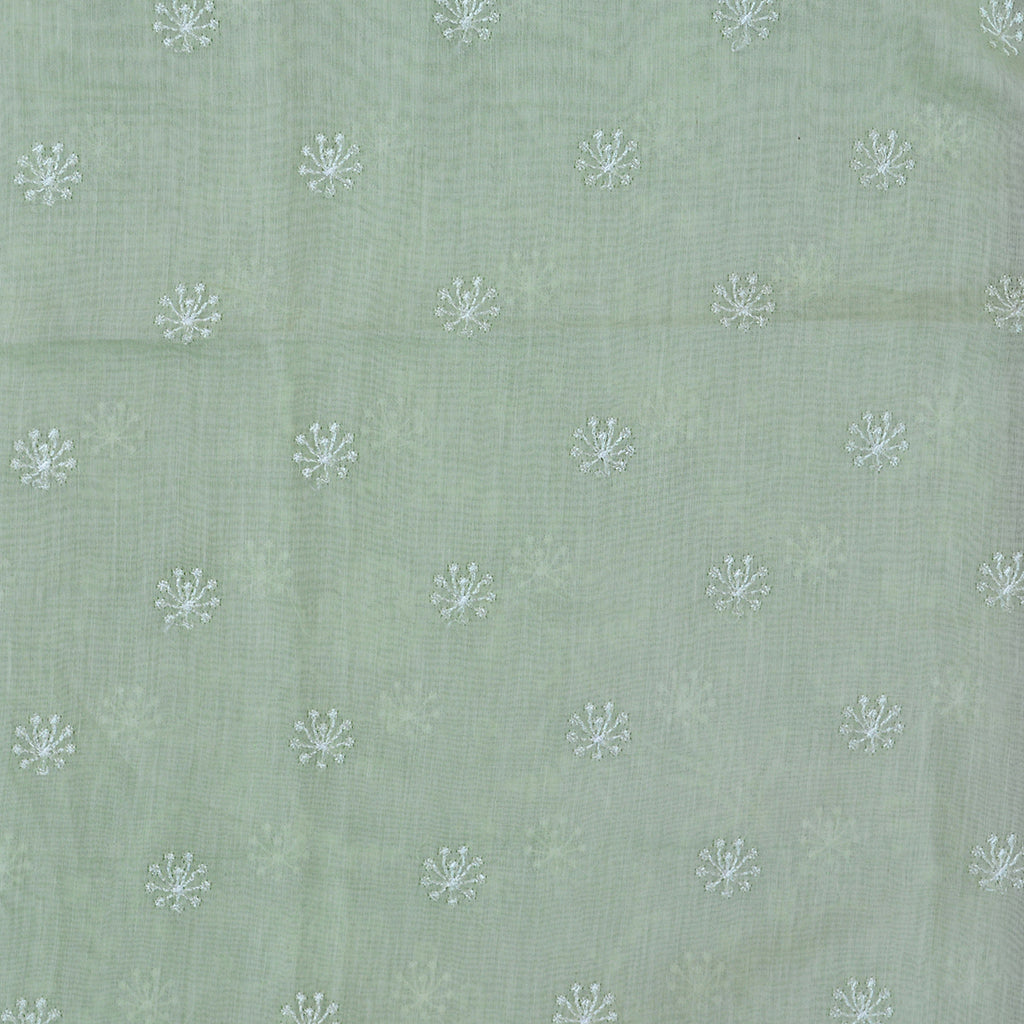 Green embroidered mul chanderi suit set