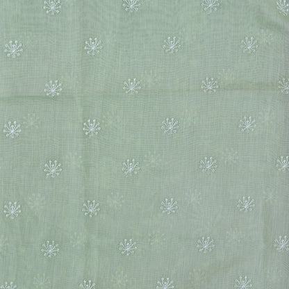 Green embroidered mul chanderi suit set
