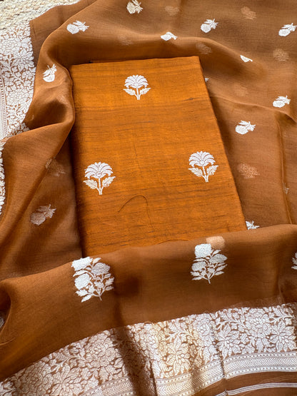 Rust raw silk suit set with kora silk bottom
