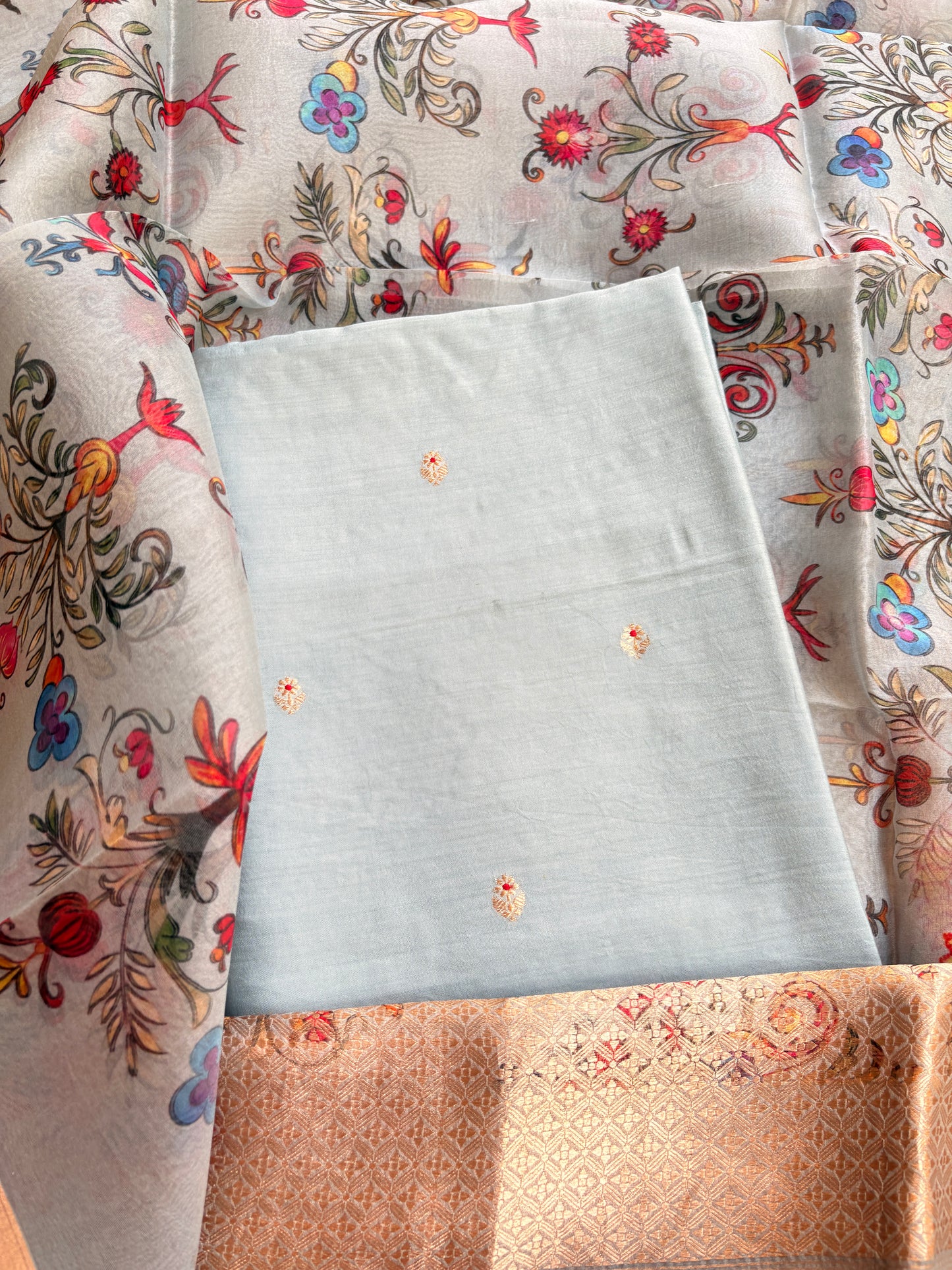 Light blue handloom silk suit set