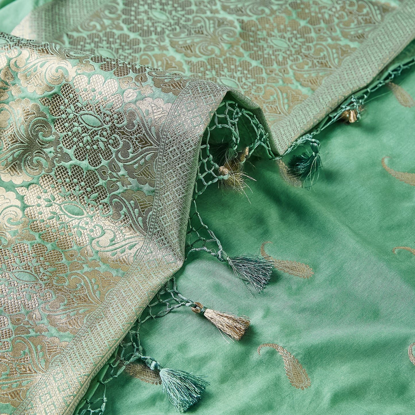 Turq Green Cotton chiniya kurta, cotton chiniya dupatta, banarsi silk bottom