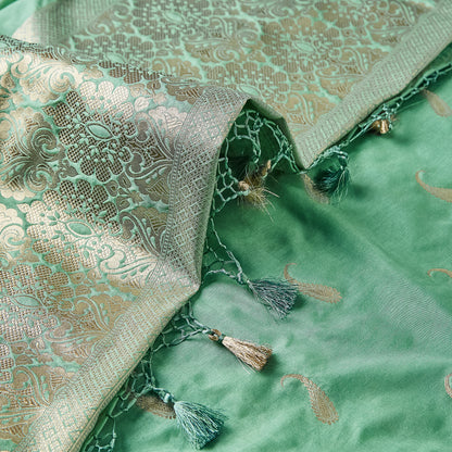 Turq Green Cotton chiniya kurta, cotton chiniya dupatta, banarsi silk bottom