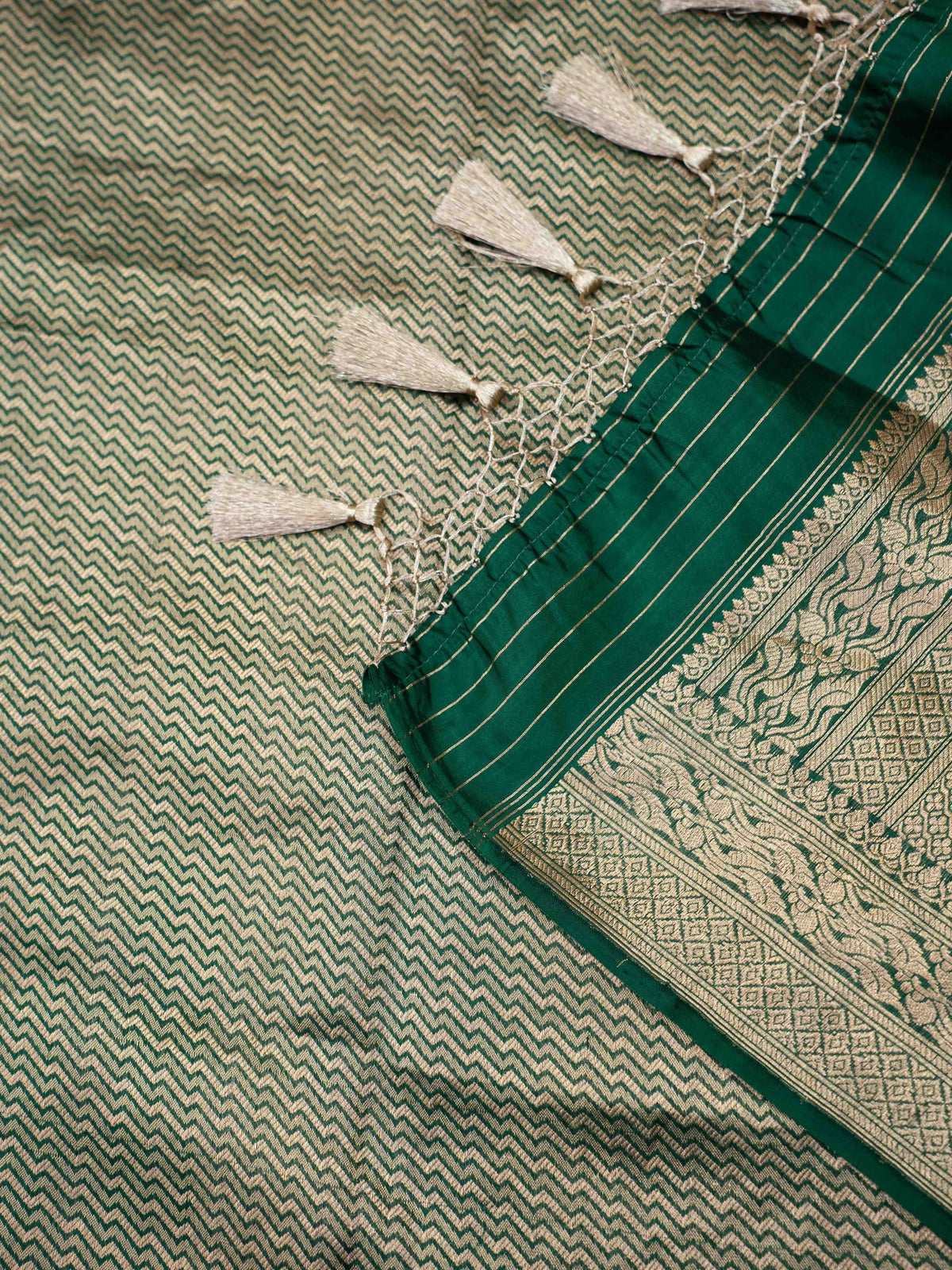 Green silk kurta with kora brocade dupatta