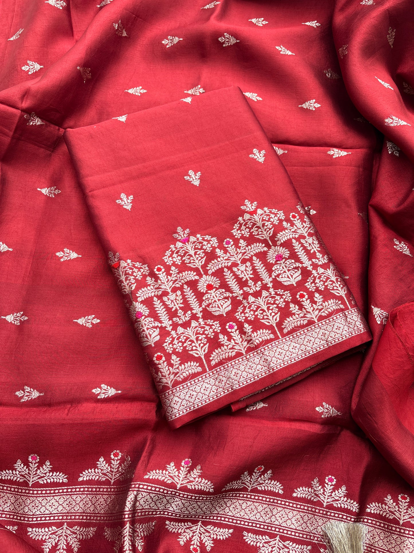 Maroon mango silk kadhwa 3 piece suit set