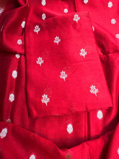 Red Chanderi silk 3 piece suit set