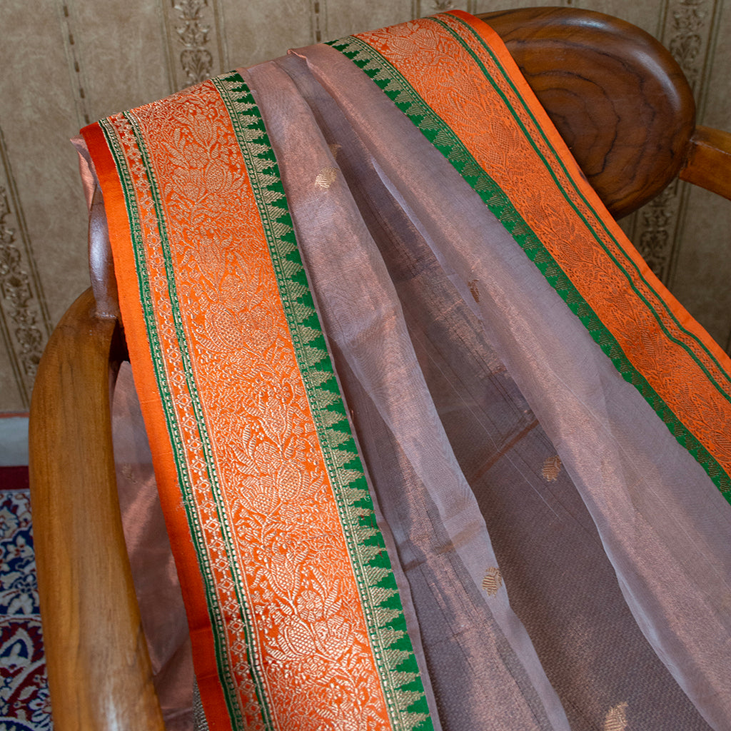Orange peach kora tissue dupatta