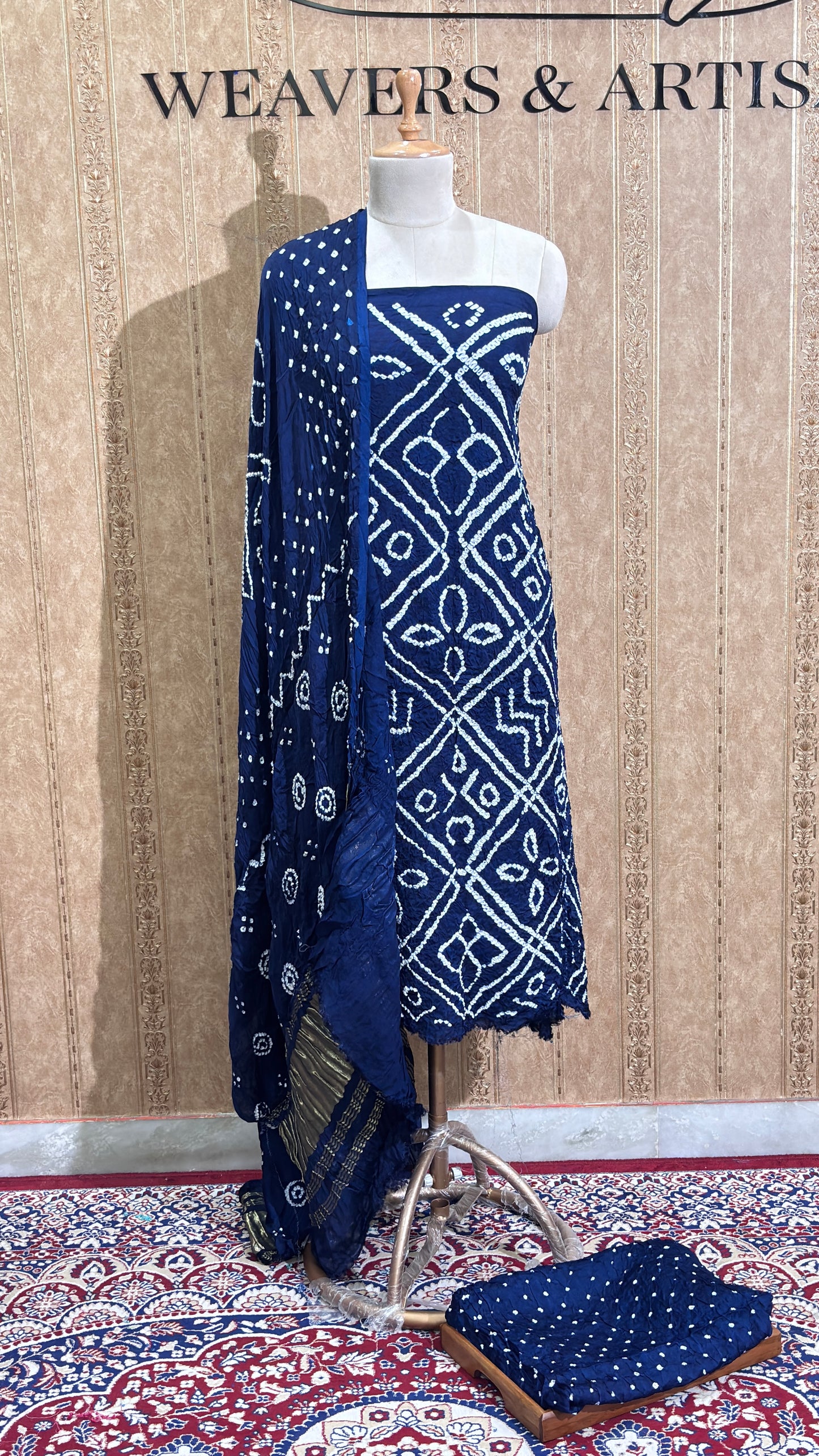 Blue bandhani gajji silk suit set