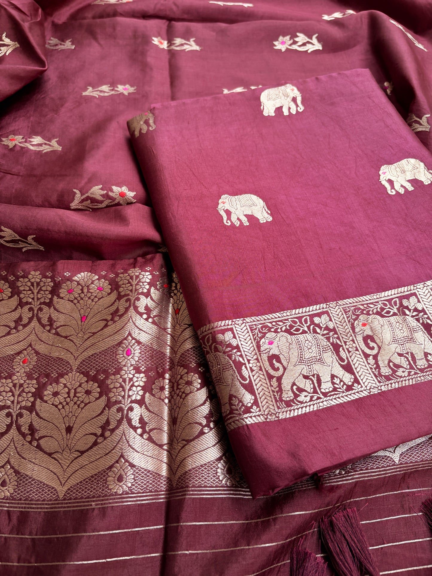 Maroon pure silk kadhwa suit set
