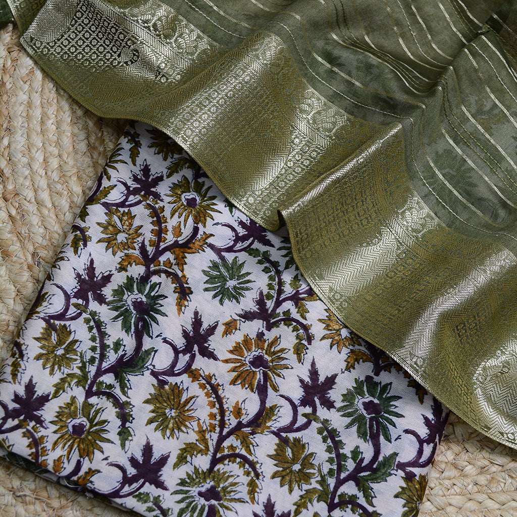 Printed Chanderi silk suit with pintuck dupatta