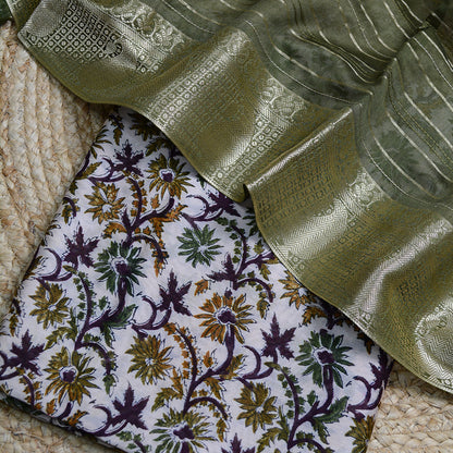 Printed Chanderi silk suit with pintuck dupatta