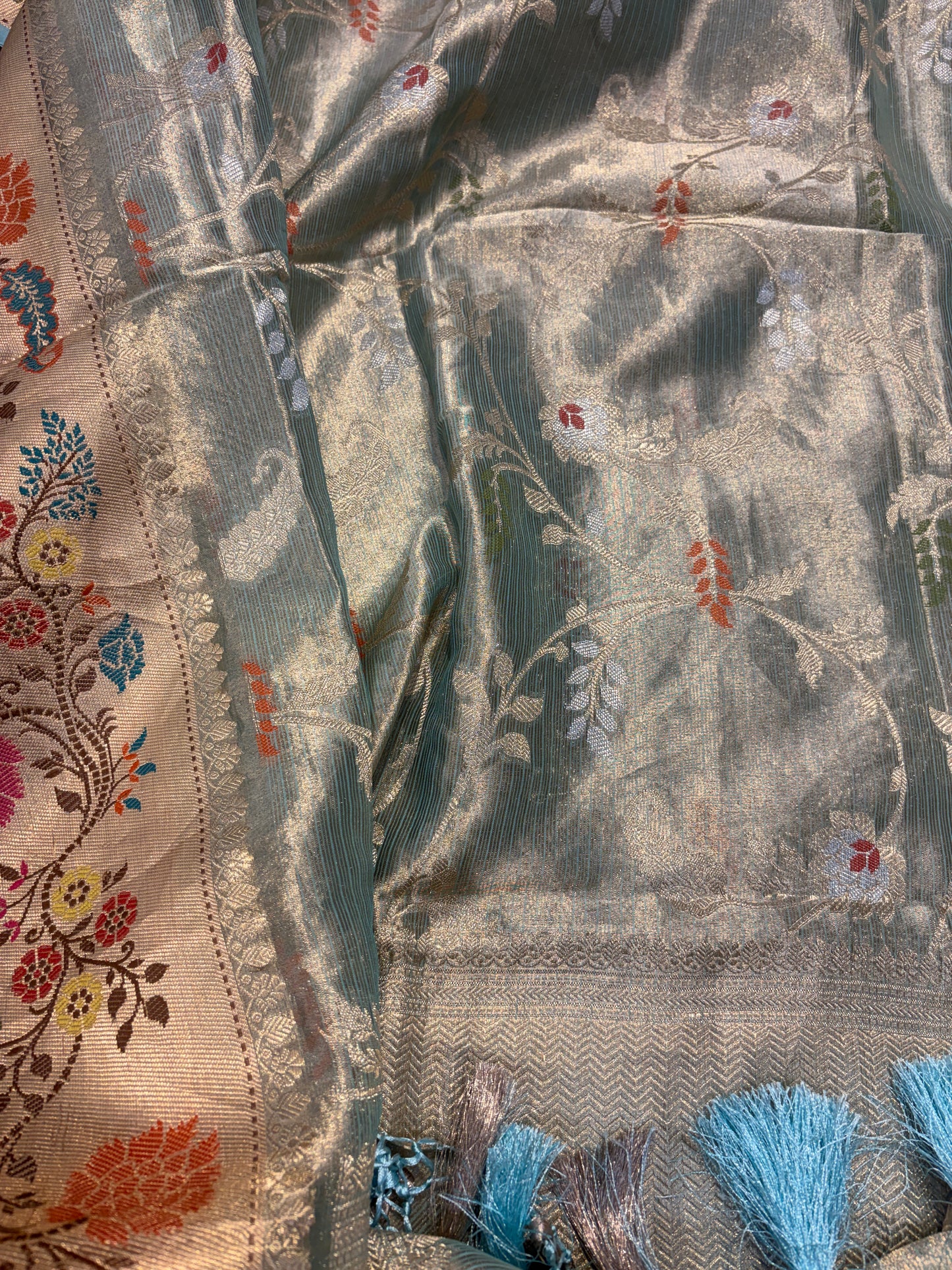 Blue tissue kadhwa suit set