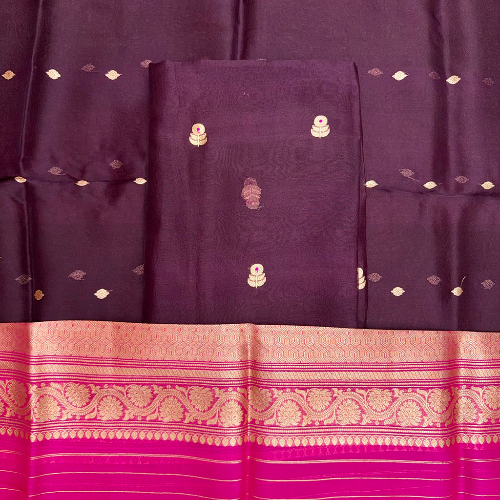 Wine kora suit with magenta shaded dupatta