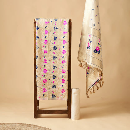 Beige cotton Meenadar 3 piece set