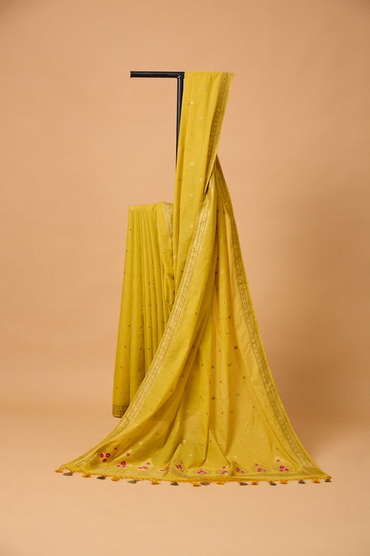 Yellow Jamdani Cotton Meenadari Saree