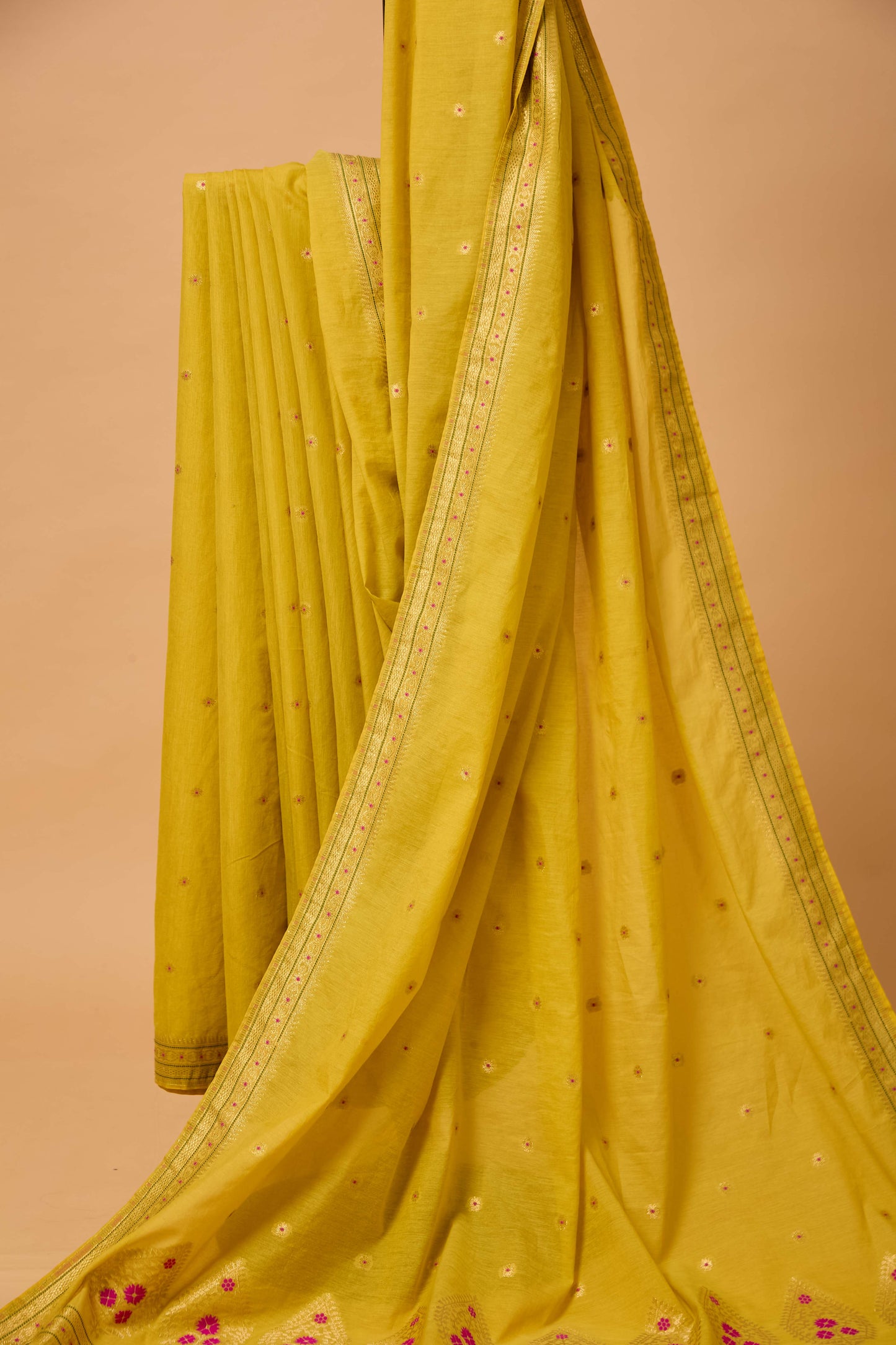 Yellow Jamdani Cotton Meenadari Saree