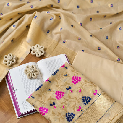 Beige cotton Meenadar 3 piece set