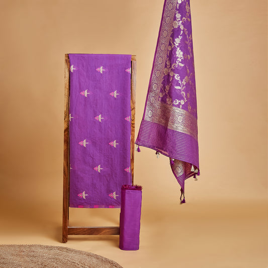 Purple Meenakari Suit Set with Zari Dupatta