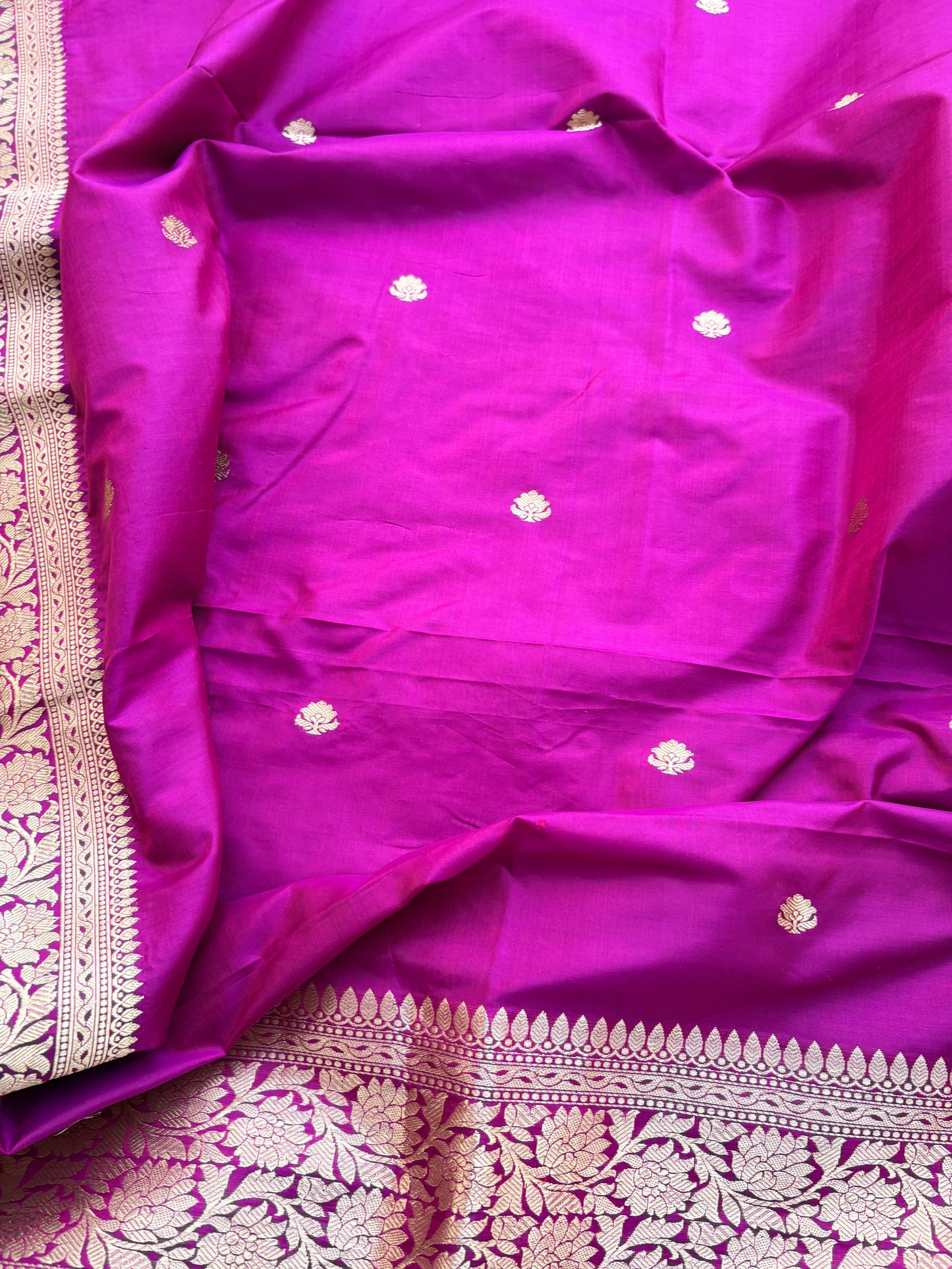 Magenta katan by katan silk kadhwa suit set