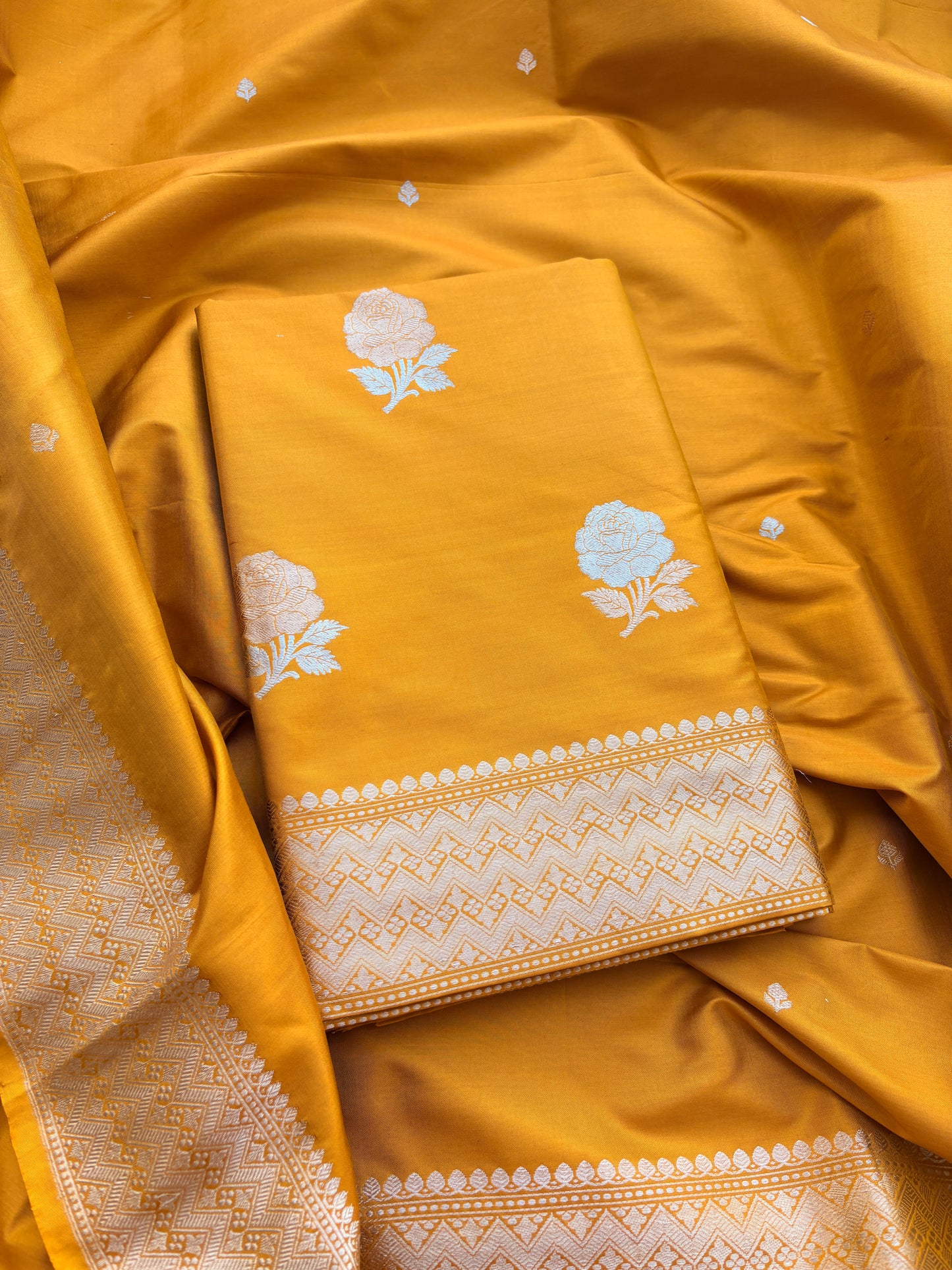 Yellow gold katan silk kadhwa suit set