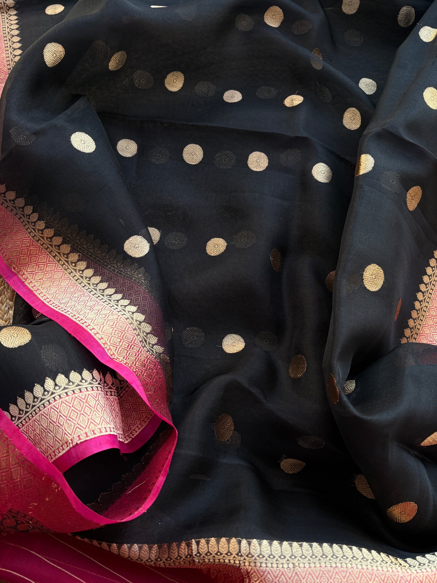 Black kora kadhwa silk suit set