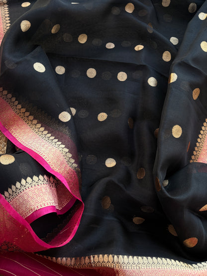 Black kora kadhwa silk suit set