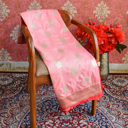 Pech Pink mashru chaap dye Silk Saree