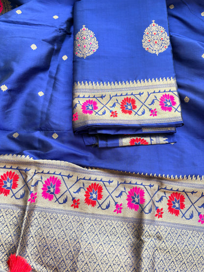 Blue katan by Katan silk kadhwa paithani weave suit set