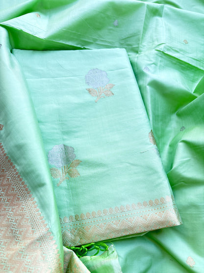 Light green katan by katan  silk kadhwa suit set