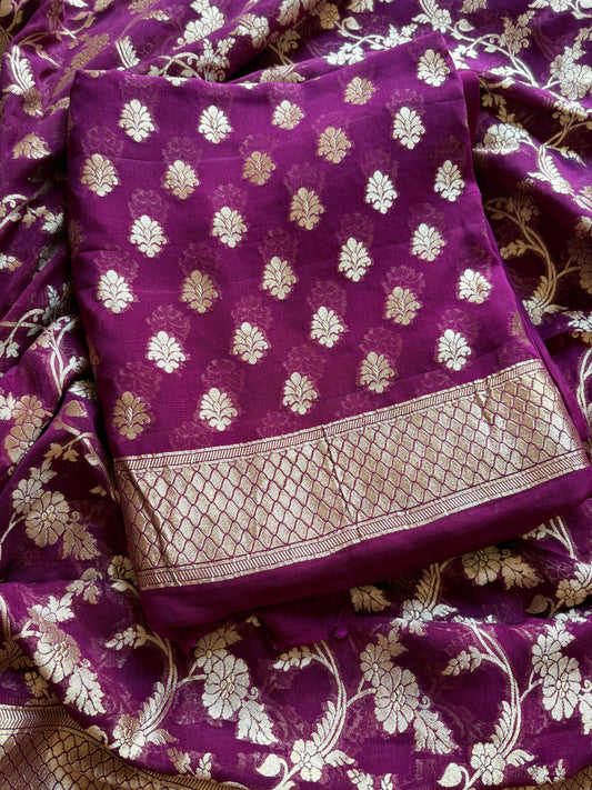 Magenta Khaddi georgette 3 piece suit set