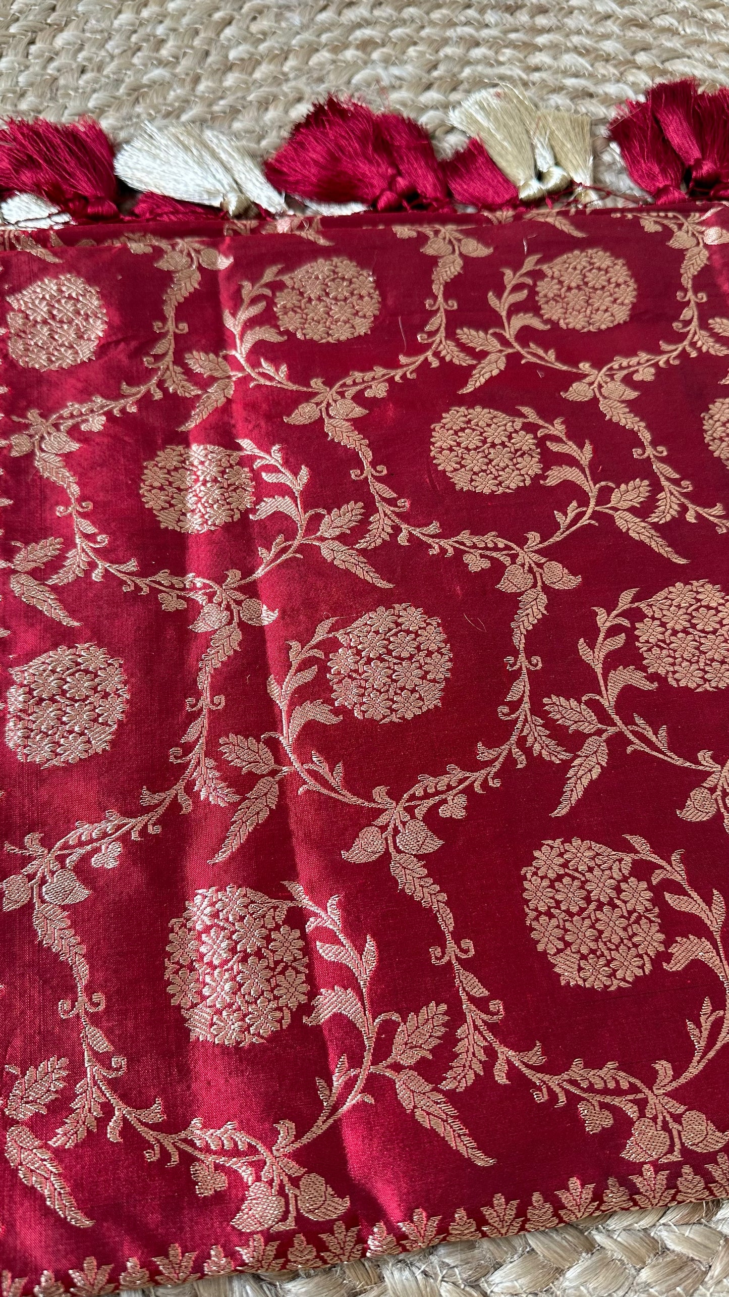 Red katan silk kadhwa Jaal dupatta