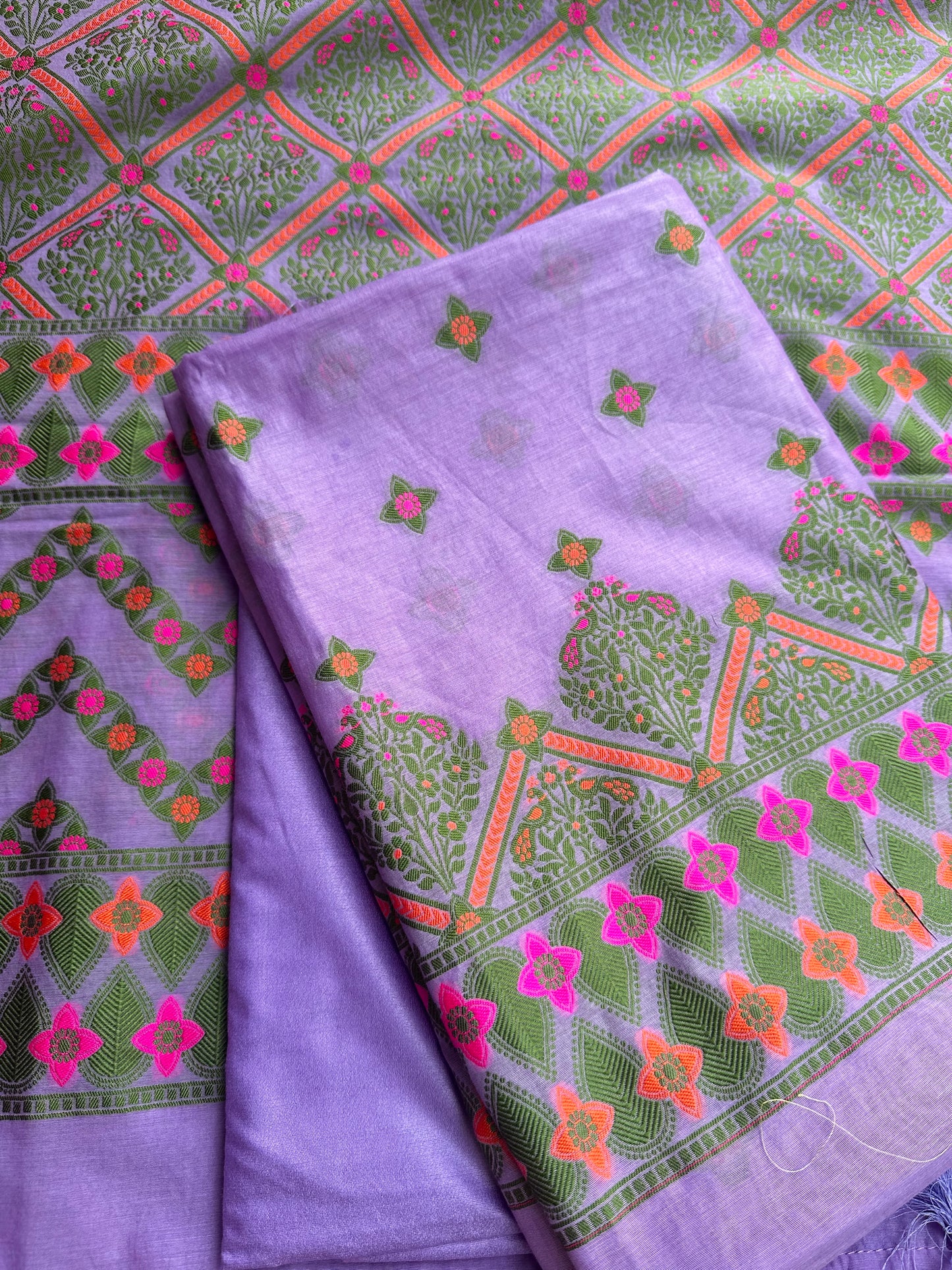 Lavender Chanderi full Jaal woven 3 piece suit.