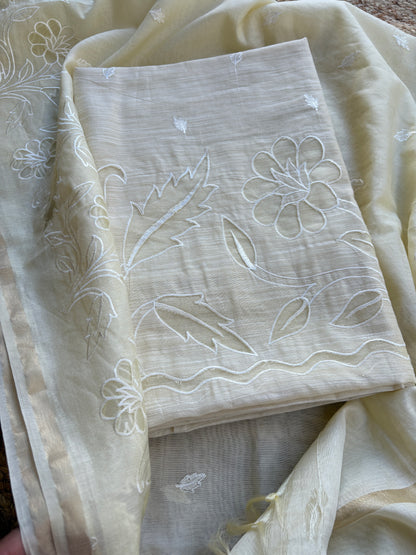 White appliqué mulchanderi  suit set