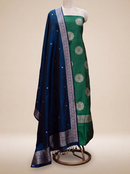 Green blue katan by katan silk suit set