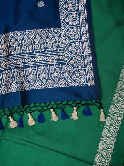 Green blue katan by katan silk suit set
